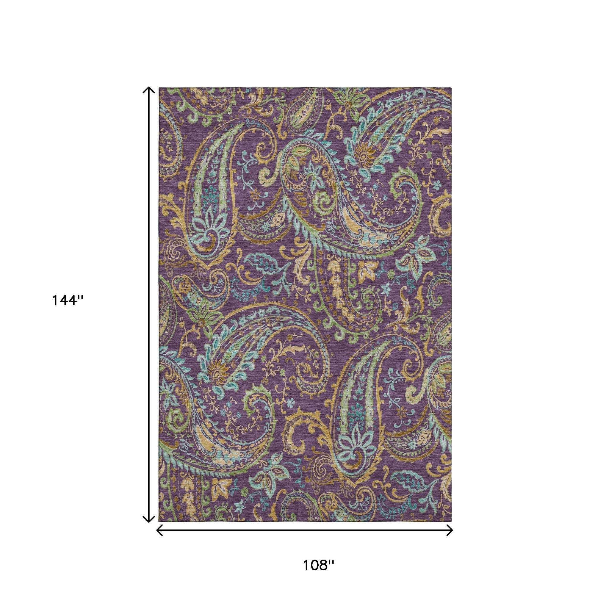 9' X 12' Purple Green And Blue Paisley Washable Area Rug With UV Protection - HomeRoots - Flyclothing LLC