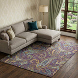 9' X 12' Purple Green And Blue Paisley Washable Area Rug With UV Protection - HomeRoots - Flyclothing LLC