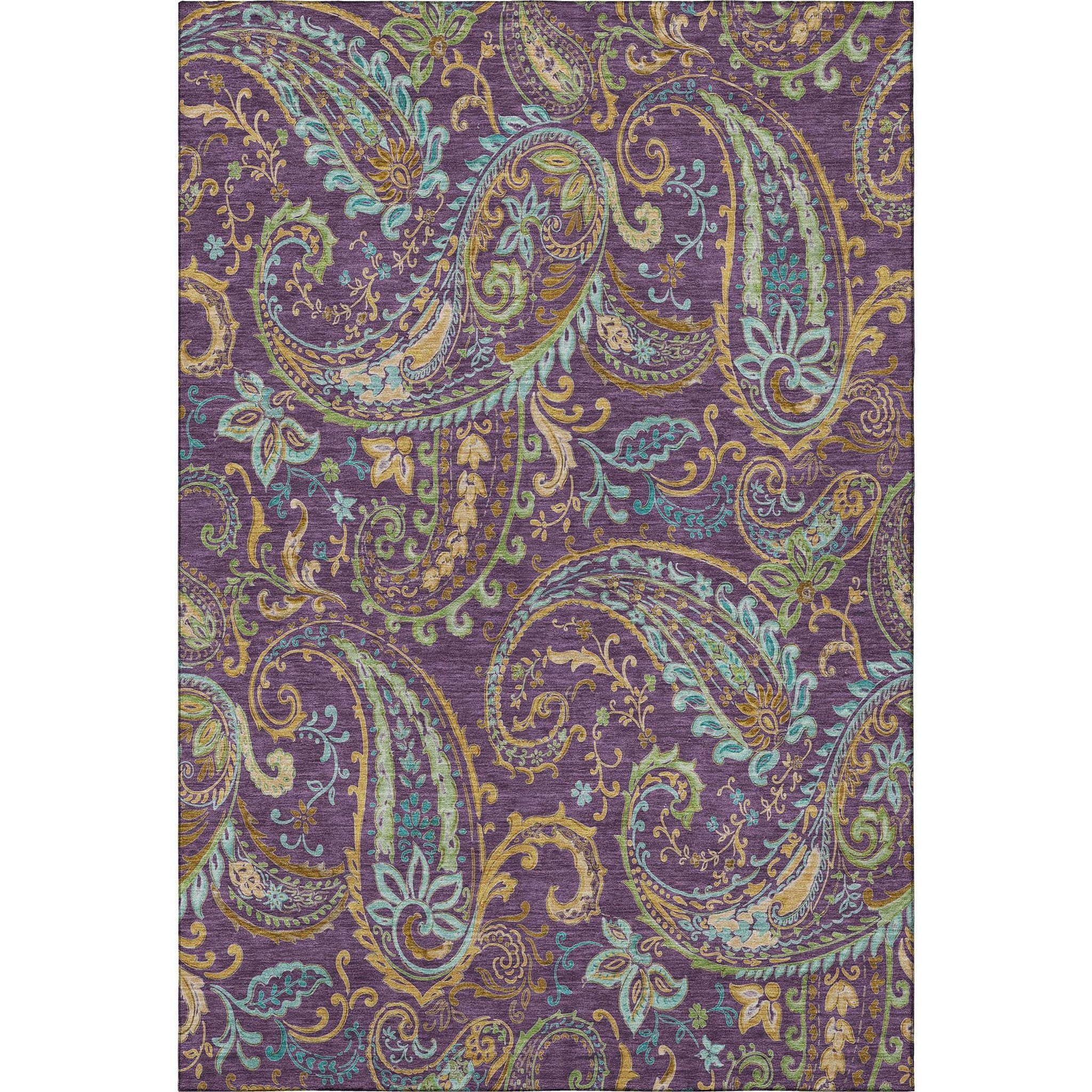 9' X 12' Purple Green And Blue Paisley Washable Area Rug With UV Protection - HomeRoots - Flyclothing LLC
