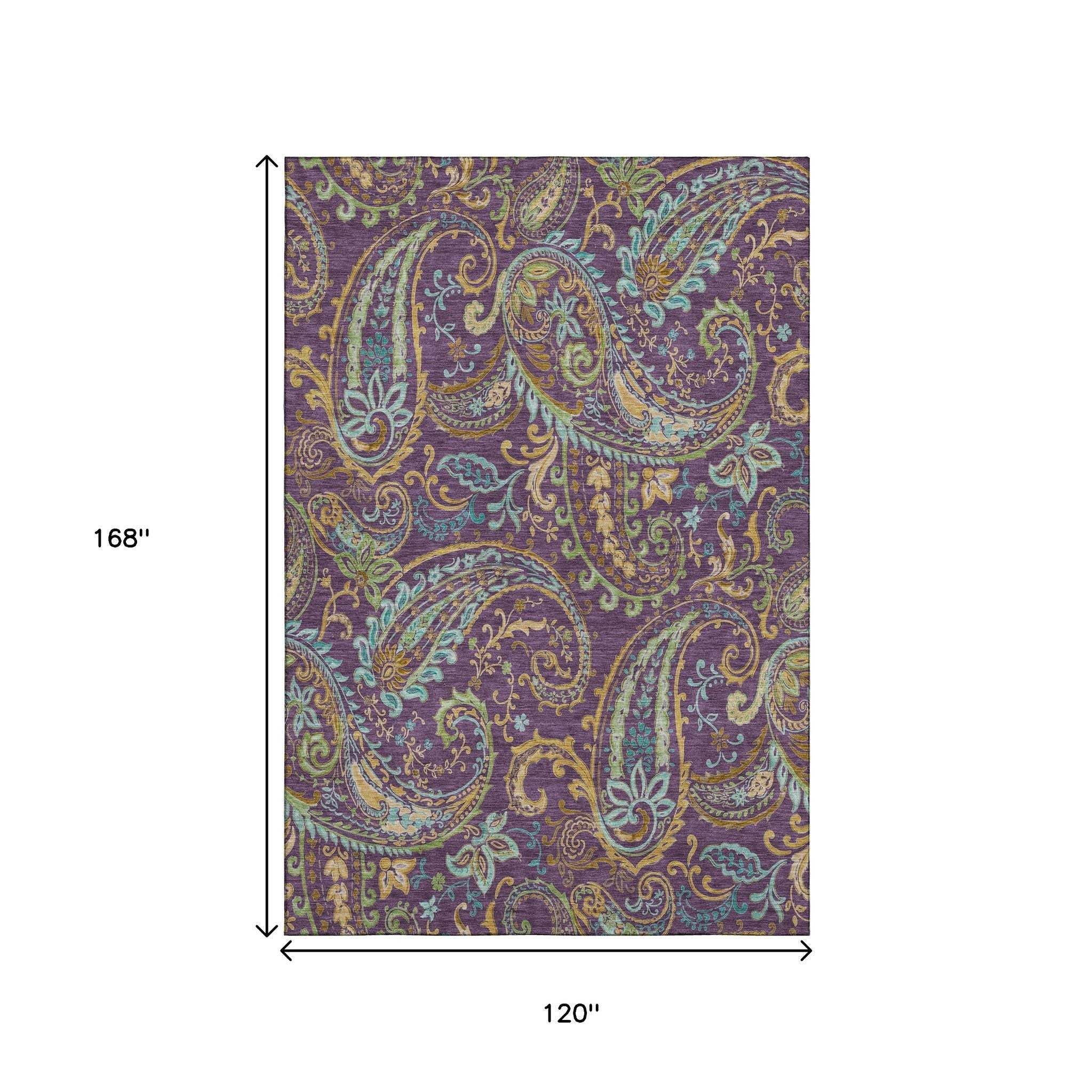 10' X 14' Purple Green And Blue Paisley Washable Area Rug With UV Protection - HomeRoots - Flyclothing LLC
