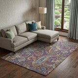 10' X 14' Purple Green And Blue Paisley Washable Area Rug With UV Protection - HomeRoots - Flyclothing LLC
