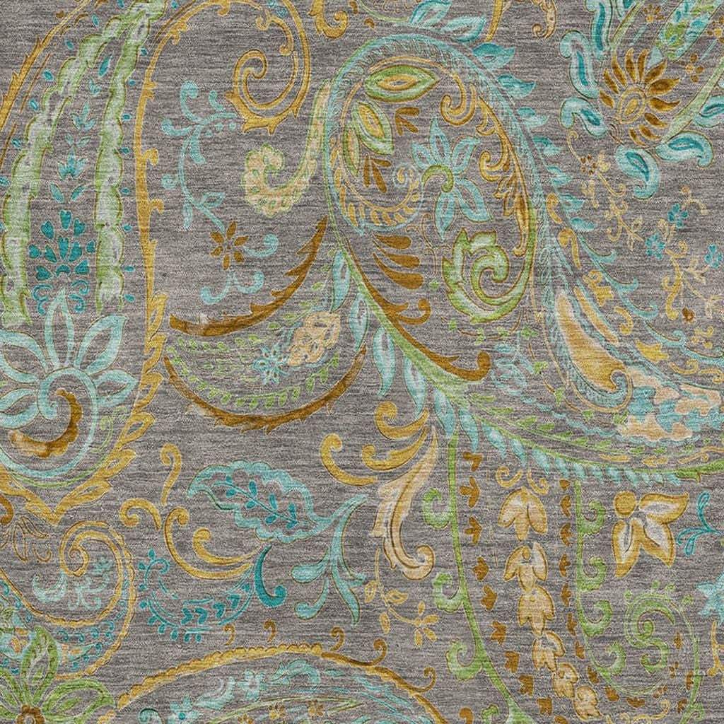 3' X 5' Taupe Green And Blue Paisley Washable Area Rug With UV Protection - HomeRoots - Flyclothing LLC