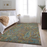 5' X 8' Taupe Green And Blue Paisley Distressed Washable Area Rug With UV Protection - HomeRoots - Flyclothing LLC