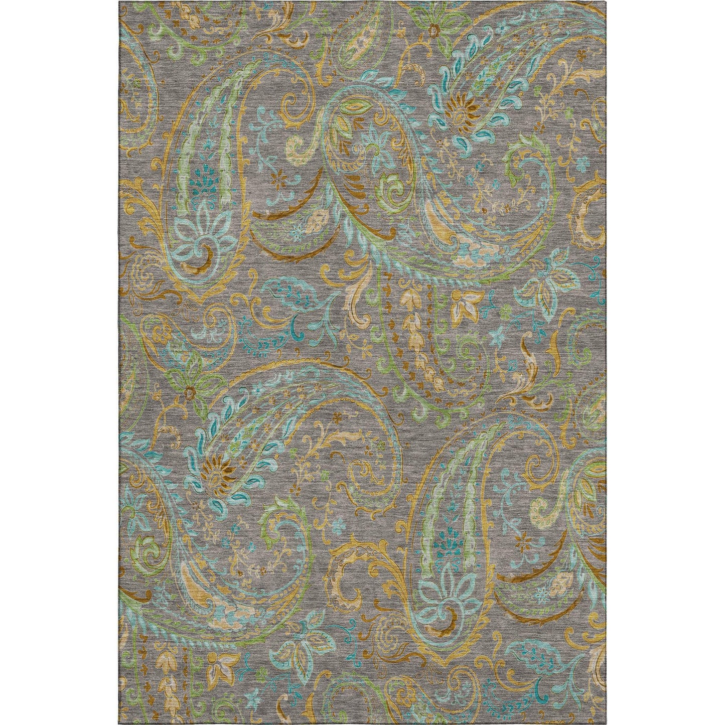 5' X 8' Taupe Green And Blue Paisley Distressed Washable Area Rug With UV Protection - HomeRoots - Flyclothing LLC