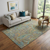 5' X 8' Taupe Green And Blue Paisley Distressed Washable Area Rug With UV Protection - HomeRoots - Flyclothing LLC