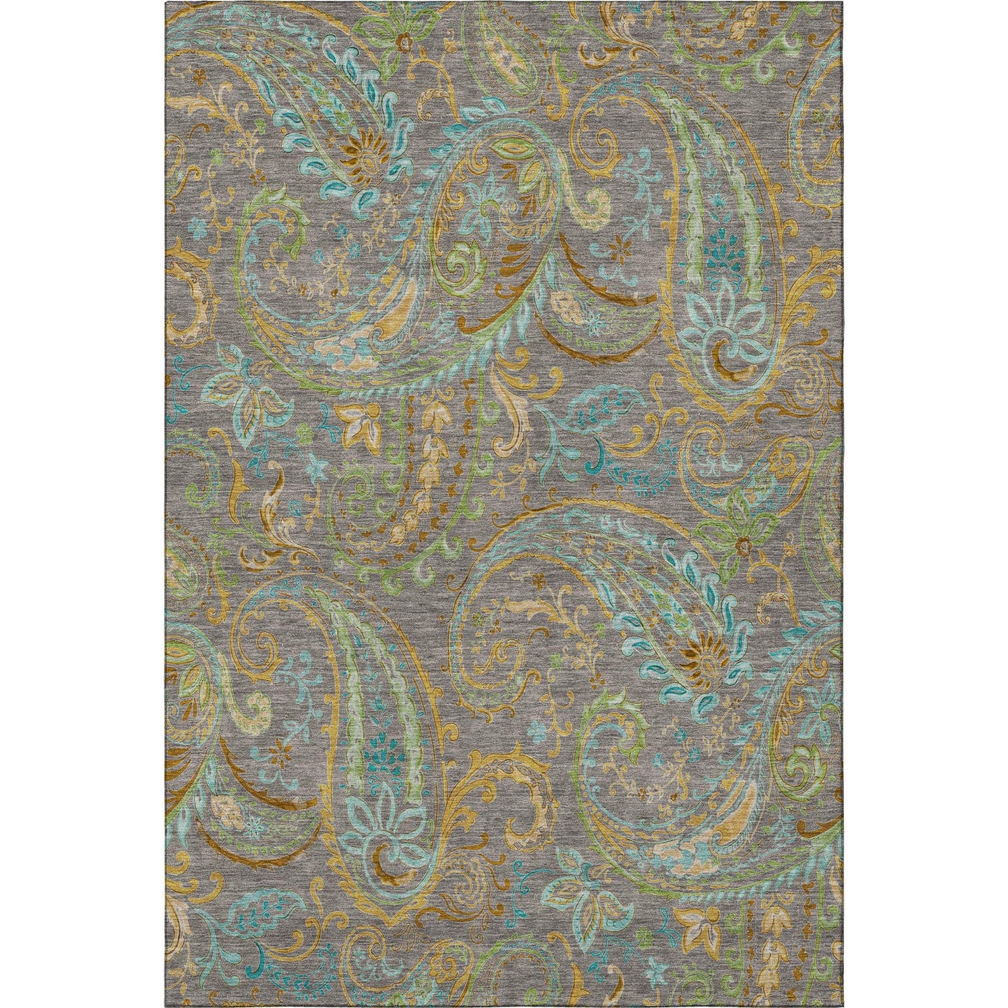 5' X 8' Taupe Green And Blue Paisley Distressed Washable Area Rug With UV Protection - HomeRoots - Flyclothing LLC