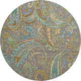 8' Taupe Green And Blue Paisley Washable Round Rug With UV Protection - HomeRoots - Flyclothing LLC
