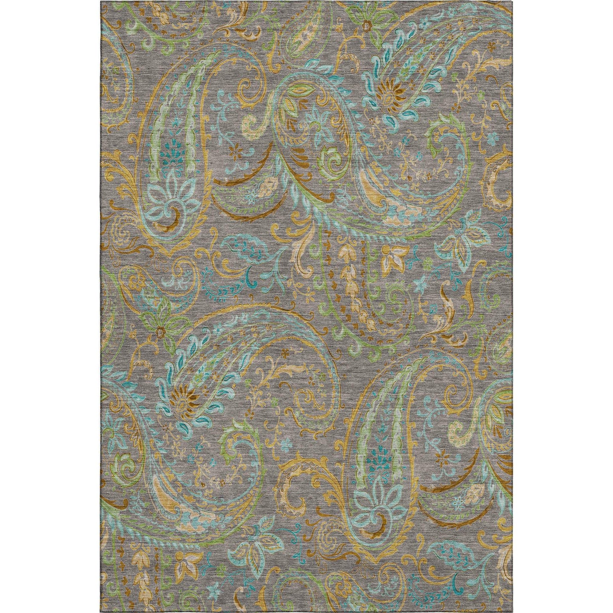 8' X 10' Taupe Green And Blue Paisley Distressed Washable Area Rug With UV Protection - HomeRoots - Flyclothing LLC