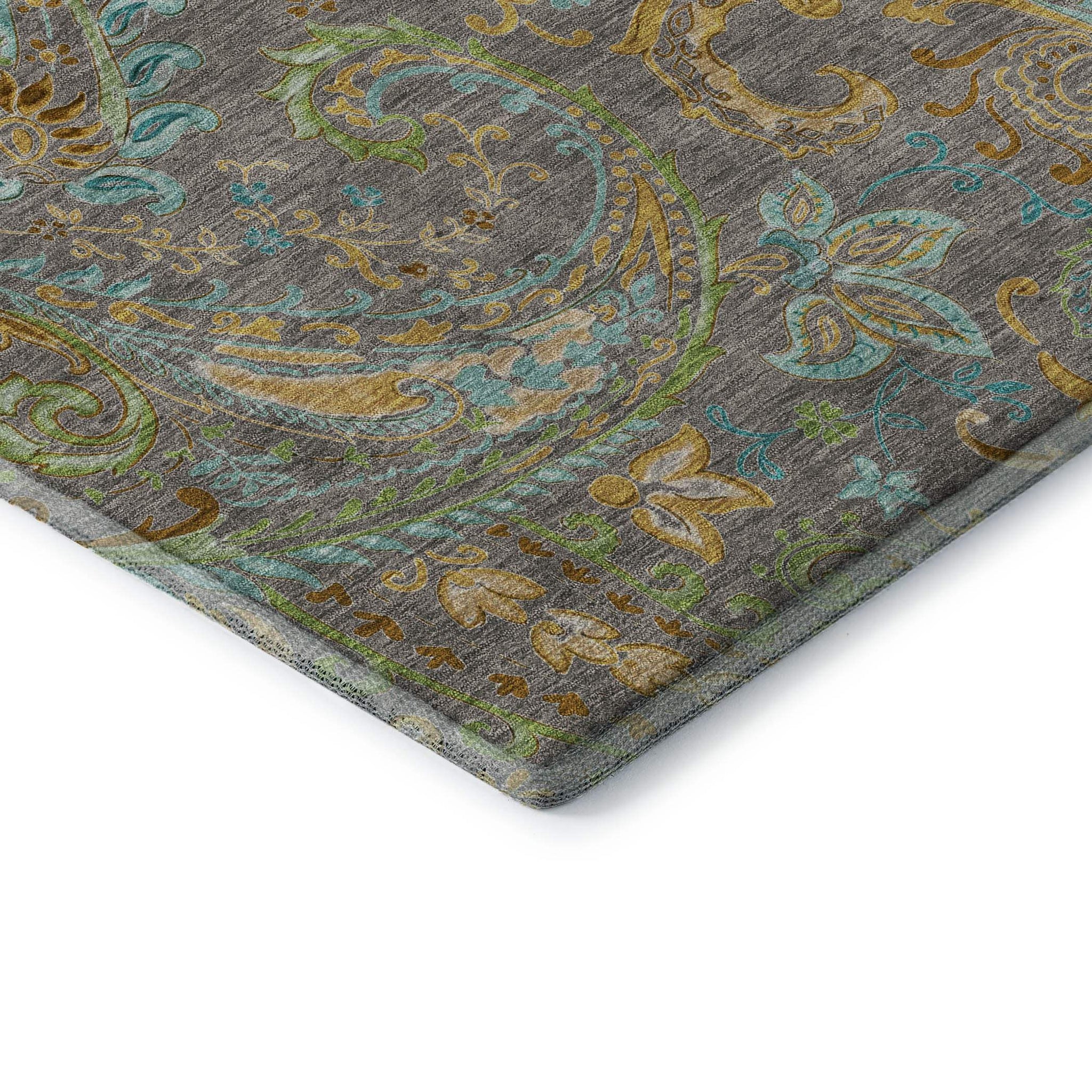 8' X 10' Taupe Green And Blue Paisley Distressed Washable Area Rug With UV Protection - HomeRoots - Flyclothing LLC