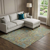 8' X 10' Taupe Green And Blue Paisley Distressed Washable Area Rug With UV Protection - HomeRoots - Flyclothing LLC
