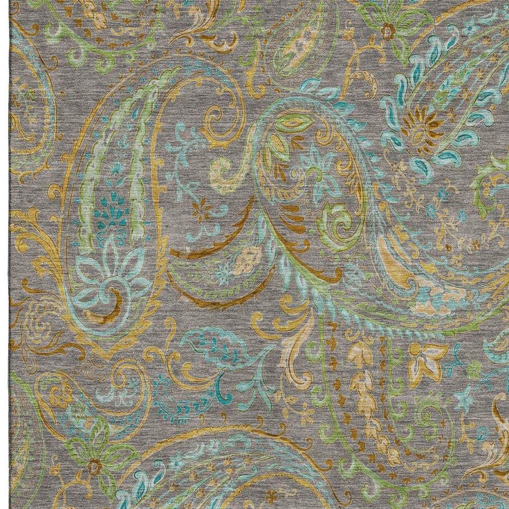 8' X 10' Taupe Green And Blue Paisley Distressed Washable Area Rug With UV Protection - HomeRoots - Flyclothing LLC