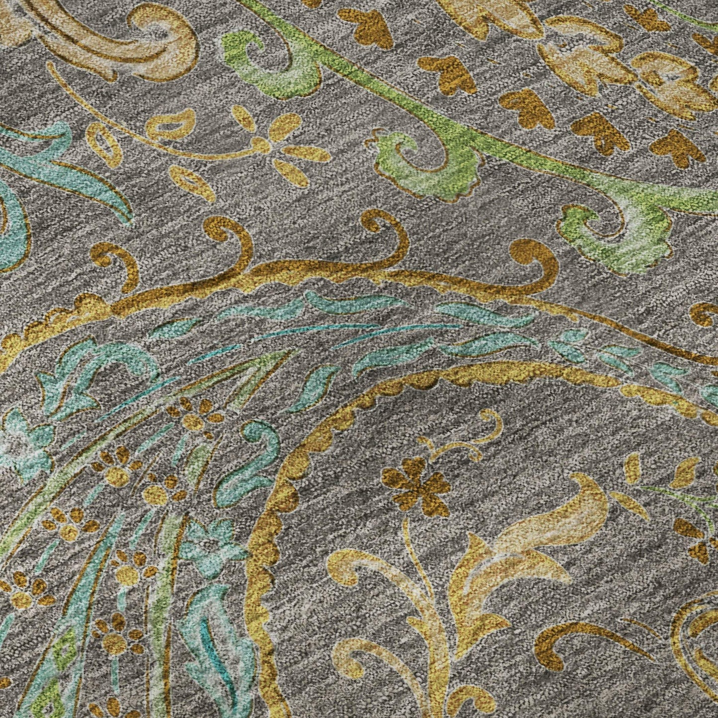 9' X 12' Taupe Green And Blue Paisley Distressed Washable Area Rug With UV Protection - HomeRoots - Flyclothing LLC
