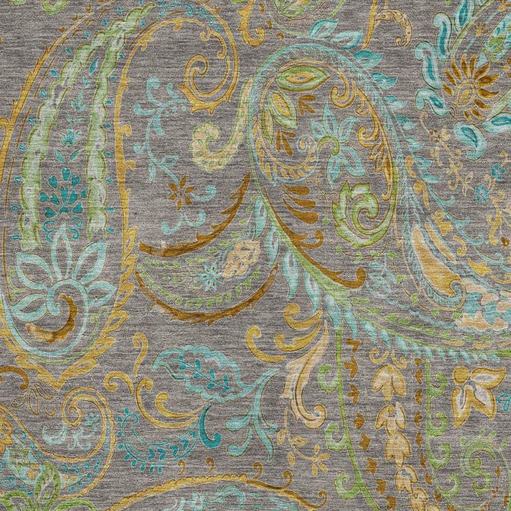 9' X 12' Taupe Green And Blue Paisley Distressed Washable Area Rug With UV Protection - HomeRoots - Flyclothing LLC