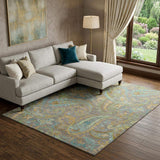 9' X 12' Taupe Green And Blue Paisley Distressed Washable Area Rug With UV Protection - HomeRoots - Flyclothing LLC