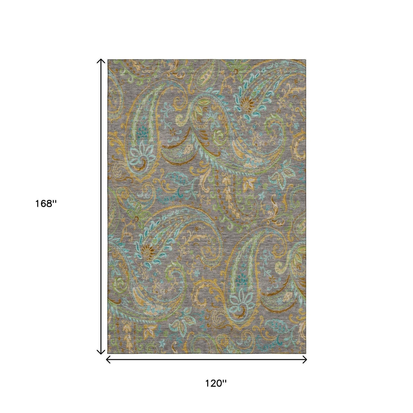 10' X 14' Taupe Green And Blue Paisley Washable Area Rug With UV Protection - HomeRoots - Flyclothing LLC