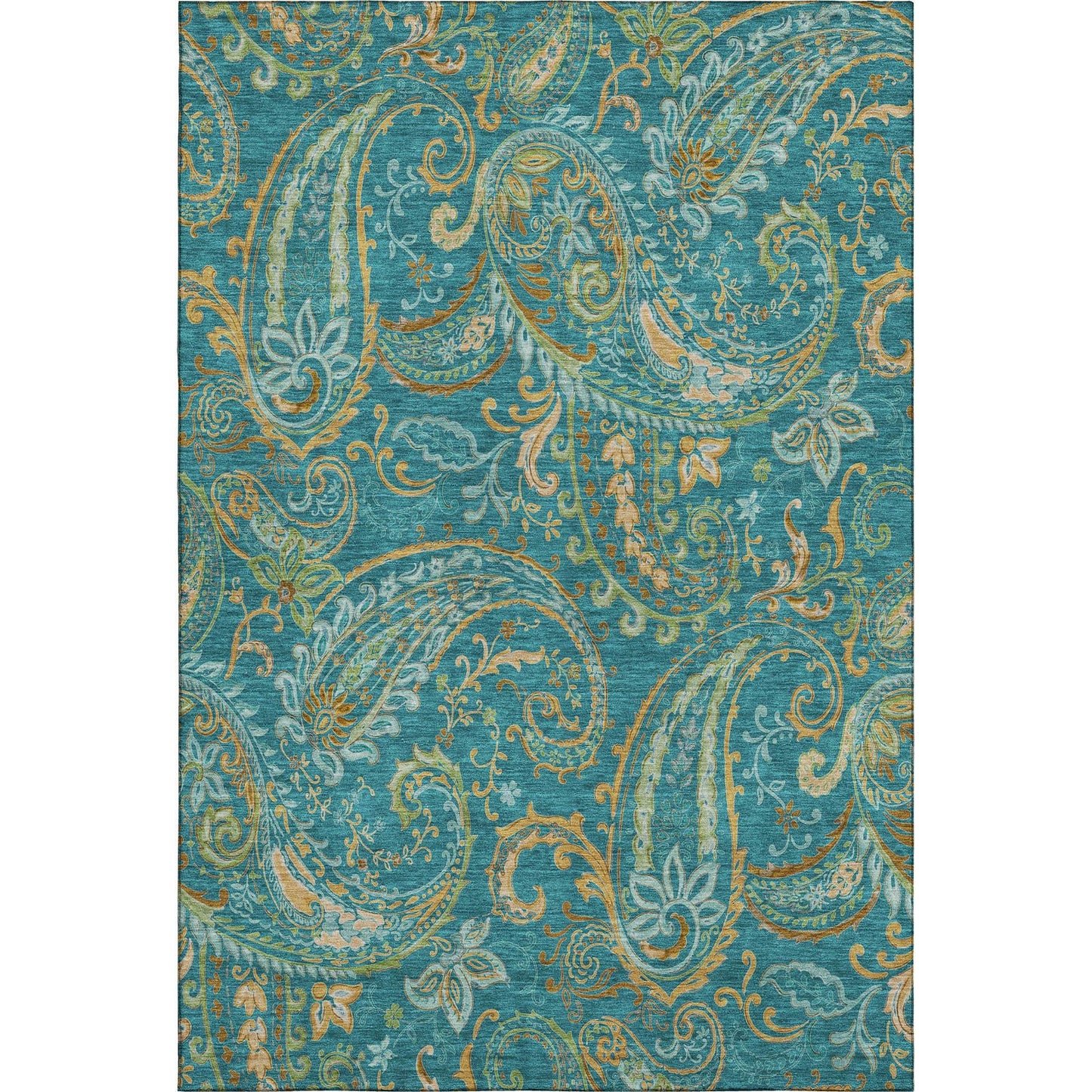 3' X 5' Teal Green And Gold Paisley Washable Area Rug With UV Protection - HomeRoots - Flyclothing LLC