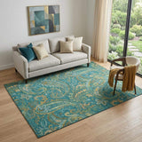 5' X 8' Teal Green And Gold Paisley Washable Area Rug With UV Protection - HomeRoots - Flyclothing LLC