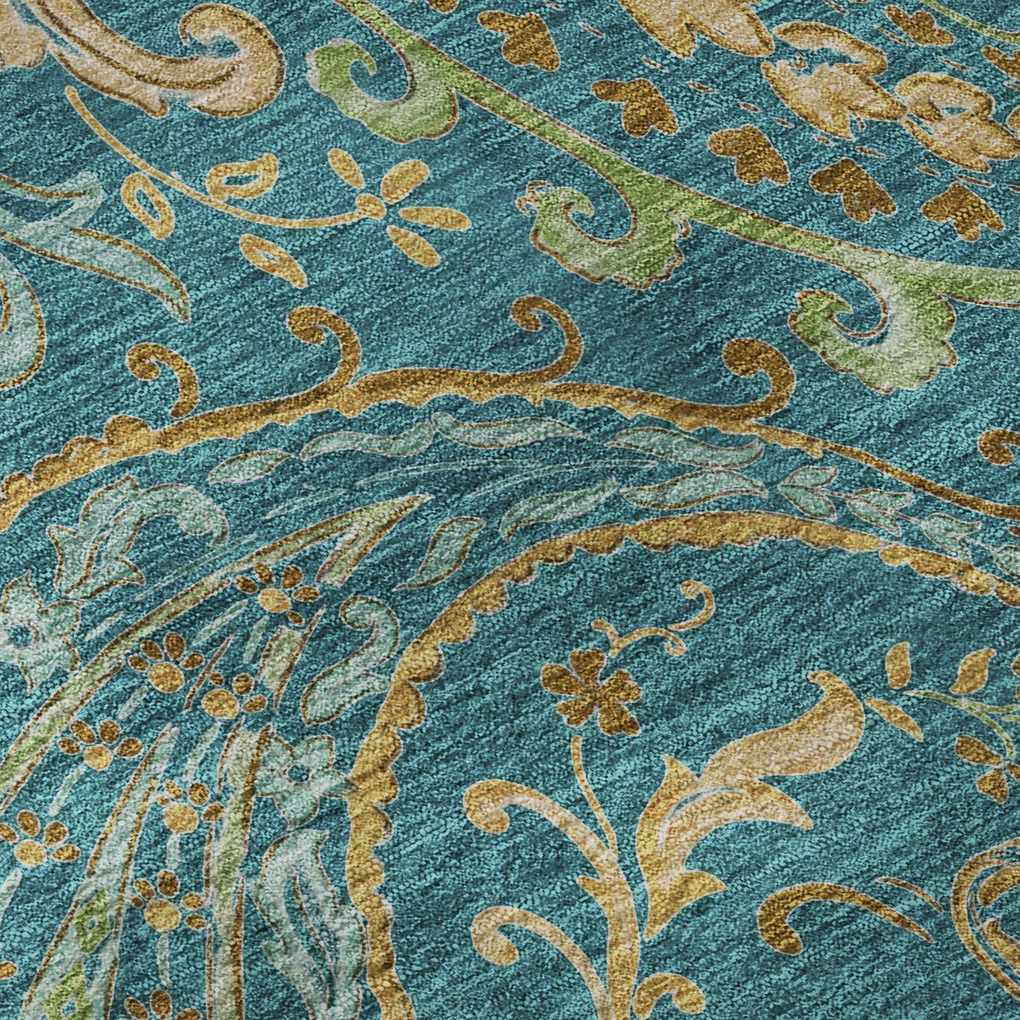 5' X 8' Teal Green And Gold Paisley Washable Area Rug With UV Protection - HomeRoots - Flyclothing LLC