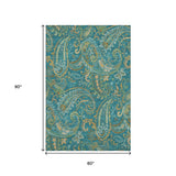 5' X 8' Teal Green And Gold Paisley Washable Area Rug With UV Protection - HomeRoots - Flyclothing LLC
