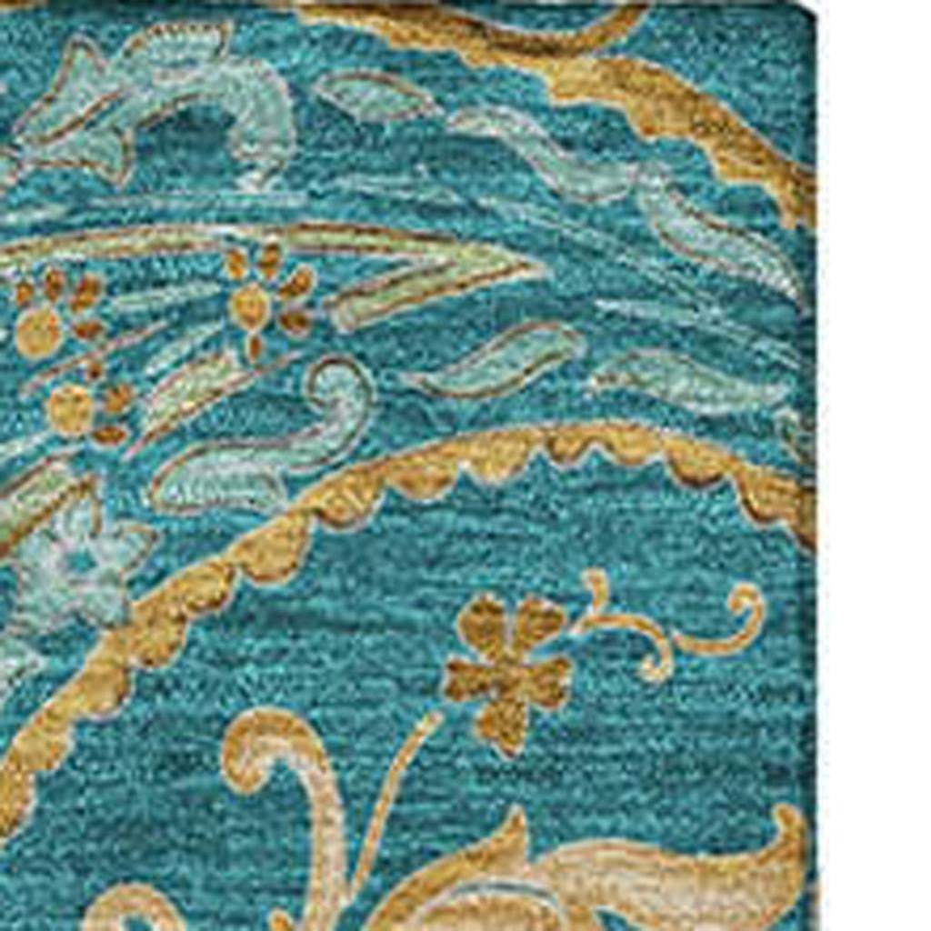 5' X 8' Teal Green And Gold Paisley Washable Area Rug With UV Protection - HomeRoots - Flyclothing LLC