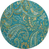 8' Teal Green And Gold Paisley Distressed Washable Round Rug With UV Protection - HomeRoots - Flyclothing LLC