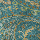 8' Teal Green And Gold Paisley Distressed Washable Round Rug With UV Protection - HomeRoots - Flyclothing LLC