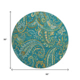 8' Teal Green And Gold Paisley Distressed Washable Round Rug With UV Protection - HomeRoots - Flyclothing LLC
