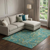 8' X 10' Teal Green And Gold Paisley Washable Area Rug With UV Protection - HomeRoots - Flyclothing LLC