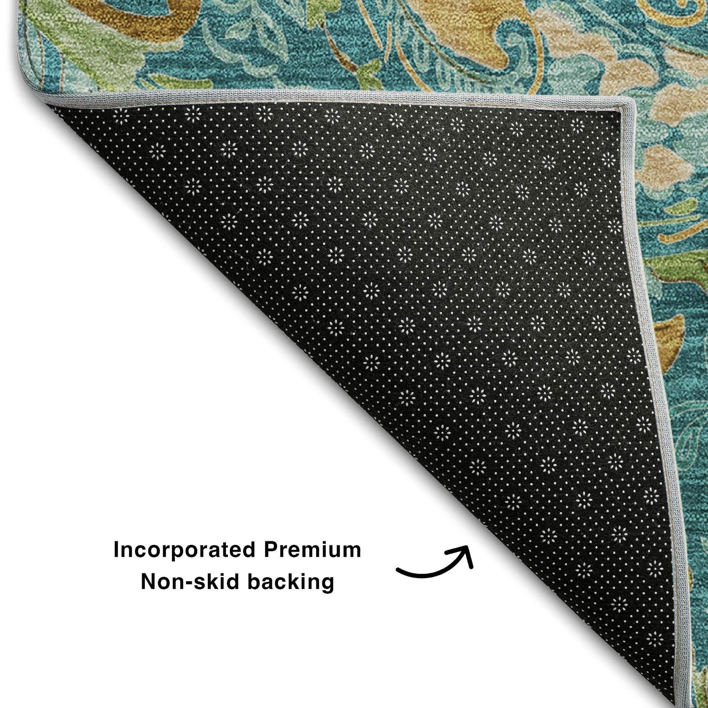 8' X 10' Teal Green And Gold Paisley Washable Area Rug With UV Protection - HomeRoots - Flyclothing LLC