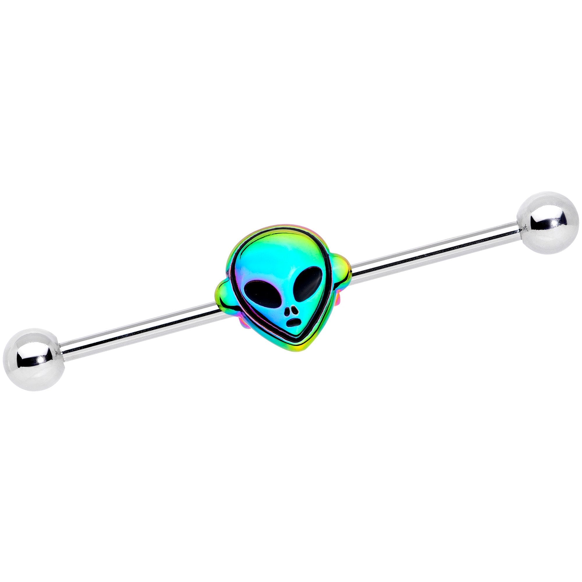 14G Iridescent Alien Face Industrial Barbell 38mm - BodyCandy - Flyclothing LLC