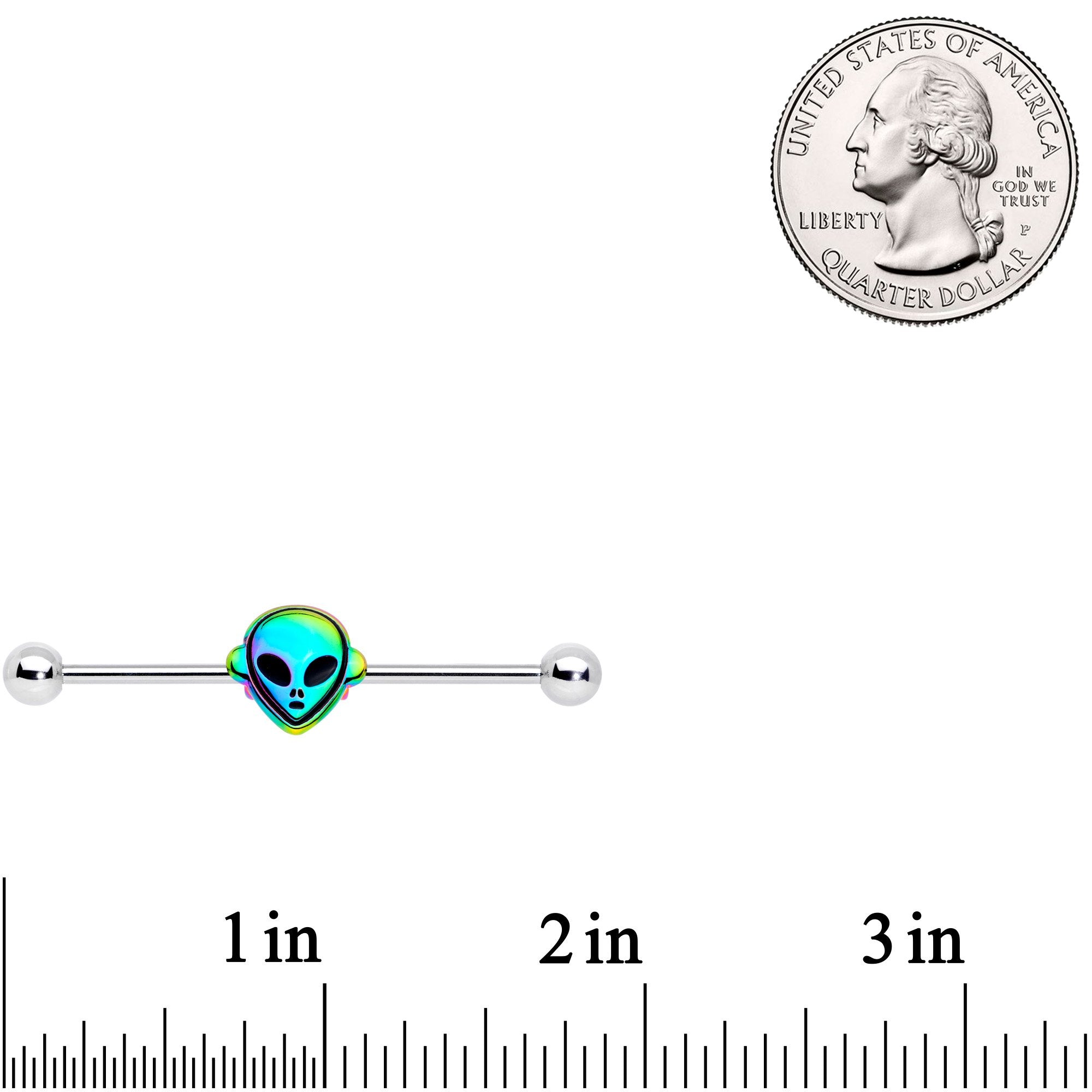 14G Iridescent Alien Face Industrial Barbell 38mm - BodyCandy - Flyclothing LLC