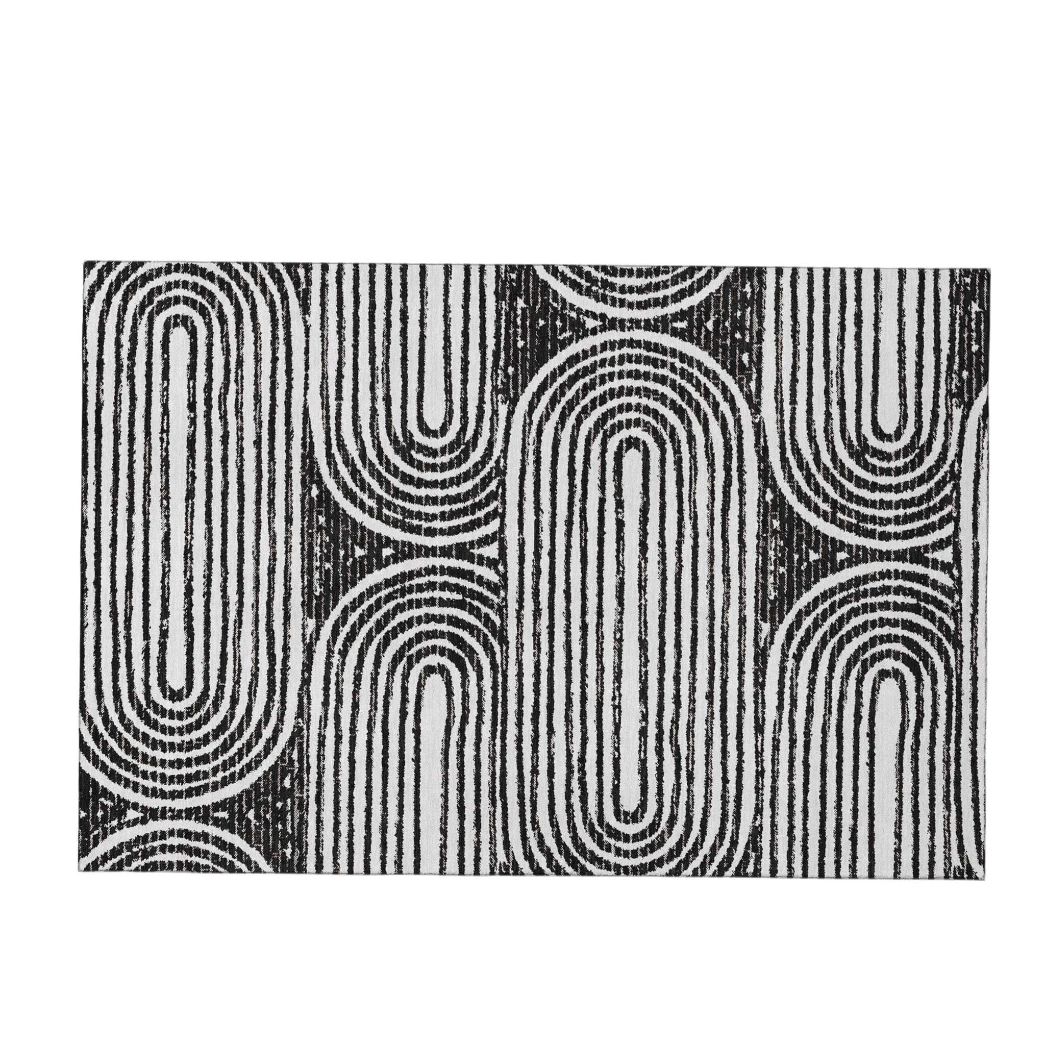 3' X 5' Black And Ivory Geometric Distressed Washable Area Rug With UV Protection - HomeRoots - Flyclothing LLC