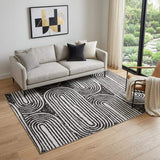 5' X 8' Black And Ivory Geometric Distressed Washable Area Rug With UV Protection - HomeRoots - Flyclothing LLC