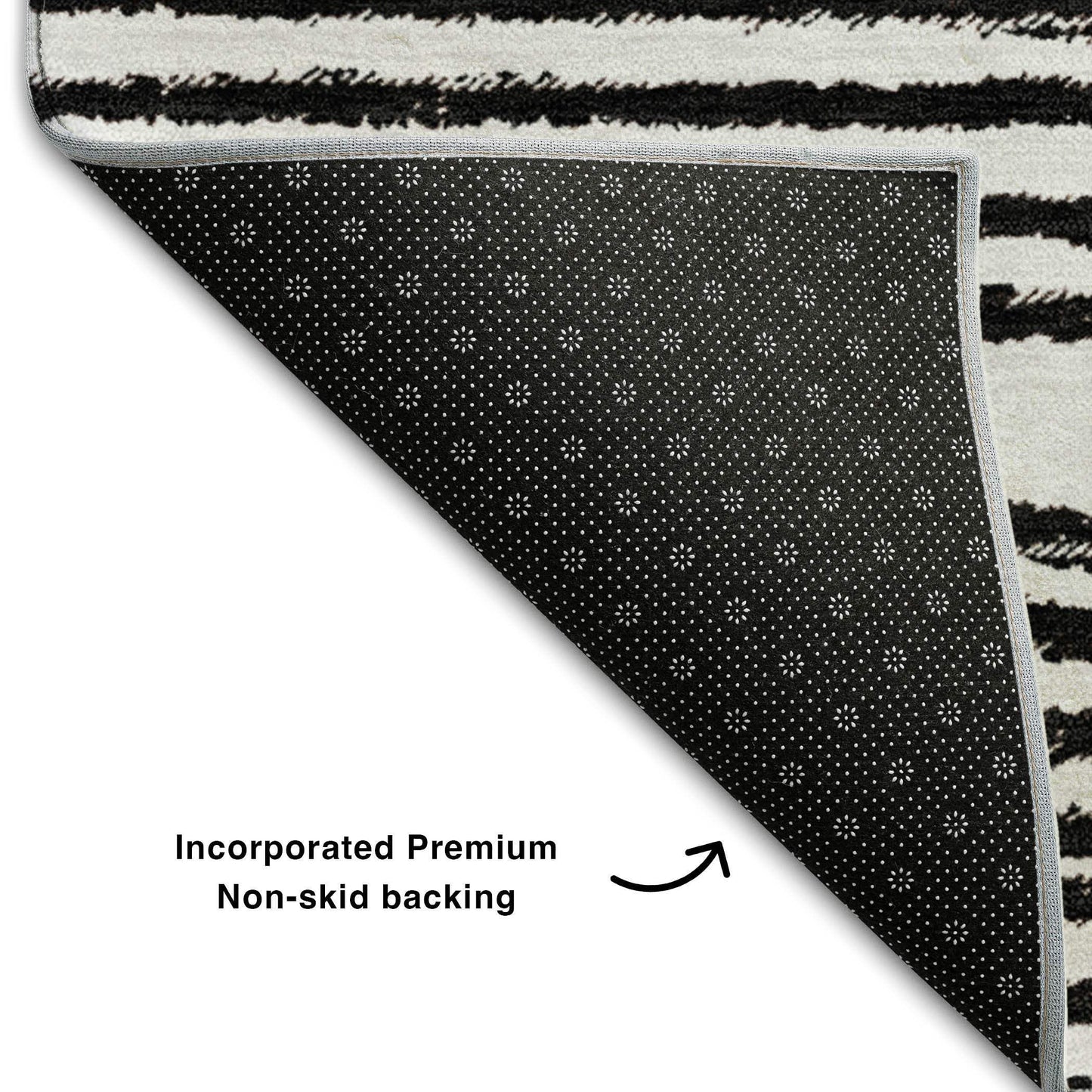 5' X 8' Black And Ivory Geometric Distressed Washable Area Rug With UV Protection - HomeRoots - Flyclothing LLC