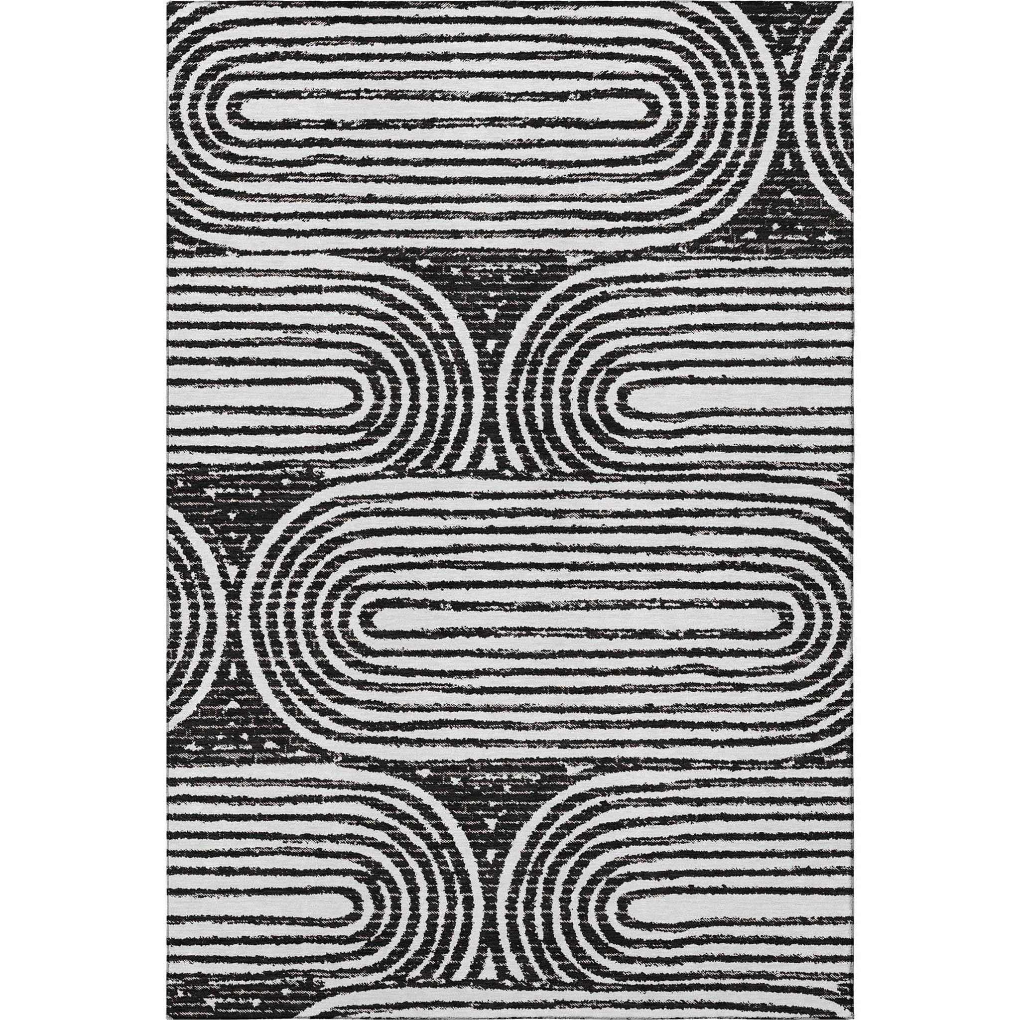 5' X 8' Black And Ivory Geometric Distressed Washable Area Rug With UV Protection - HomeRoots - Flyclothing LLC