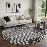 8' Black And Ivory Geometric Distressed Washable Round Rug With UV Protection - HomeRoots - Flyclothing LLC