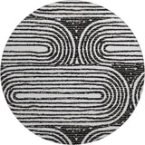 8' Black And Ivory Geometric Distressed Washable Round Rug With UV Protection - HomeRoots - Flyclothing LLC