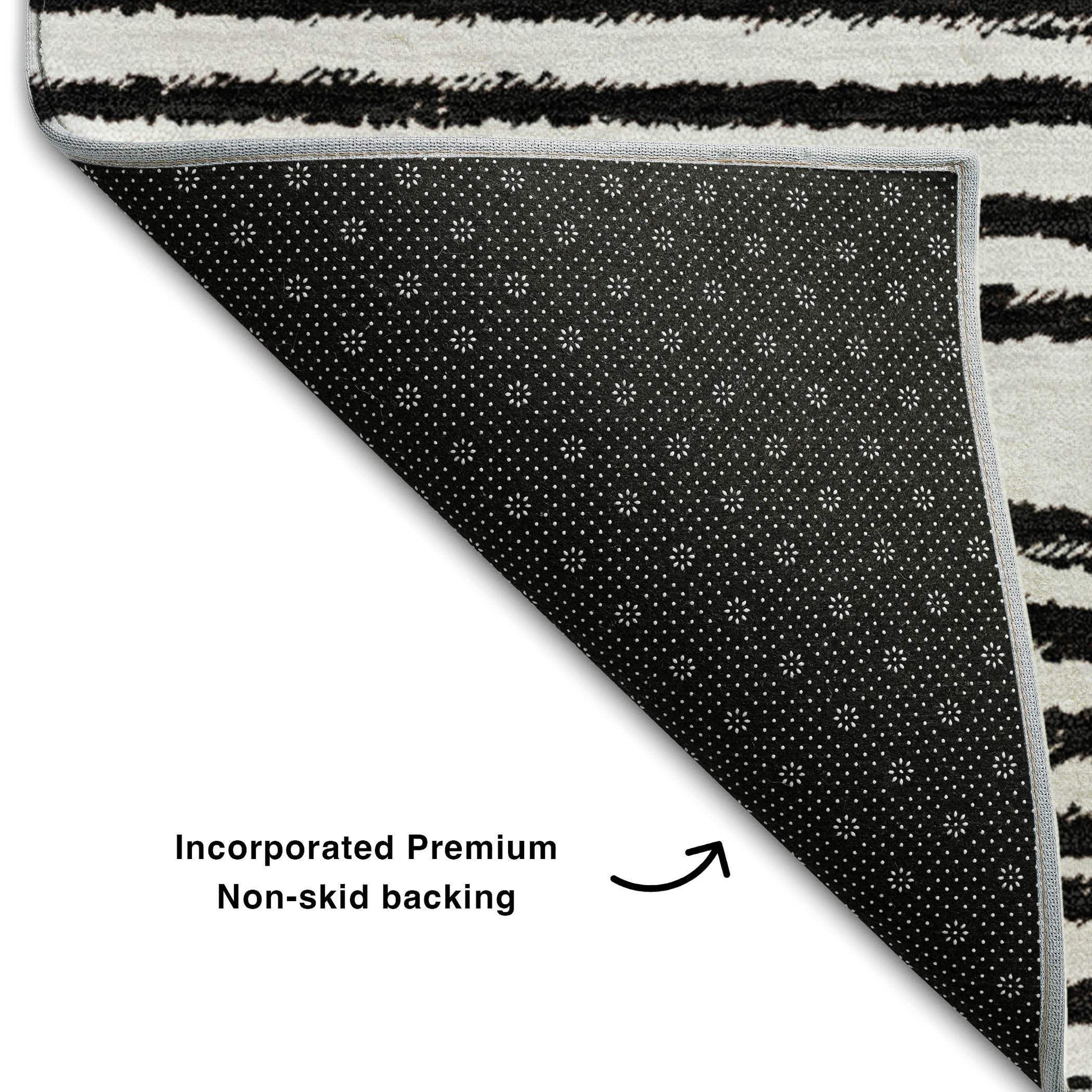 8' Black And Ivory Geometric Distressed Washable Round Rug With UV Protection - HomeRoots - Flyclothing LLC