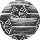 8' Black And Ivory Geometric Distressed Washable Round Rug With UV Protection - HomeRoots - Flyclothing LLC