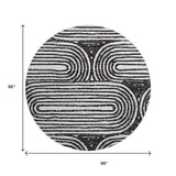8' Black And Ivory Geometric Distressed Washable Round Rug With UV Protection - HomeRoots - Flyclothing LLC