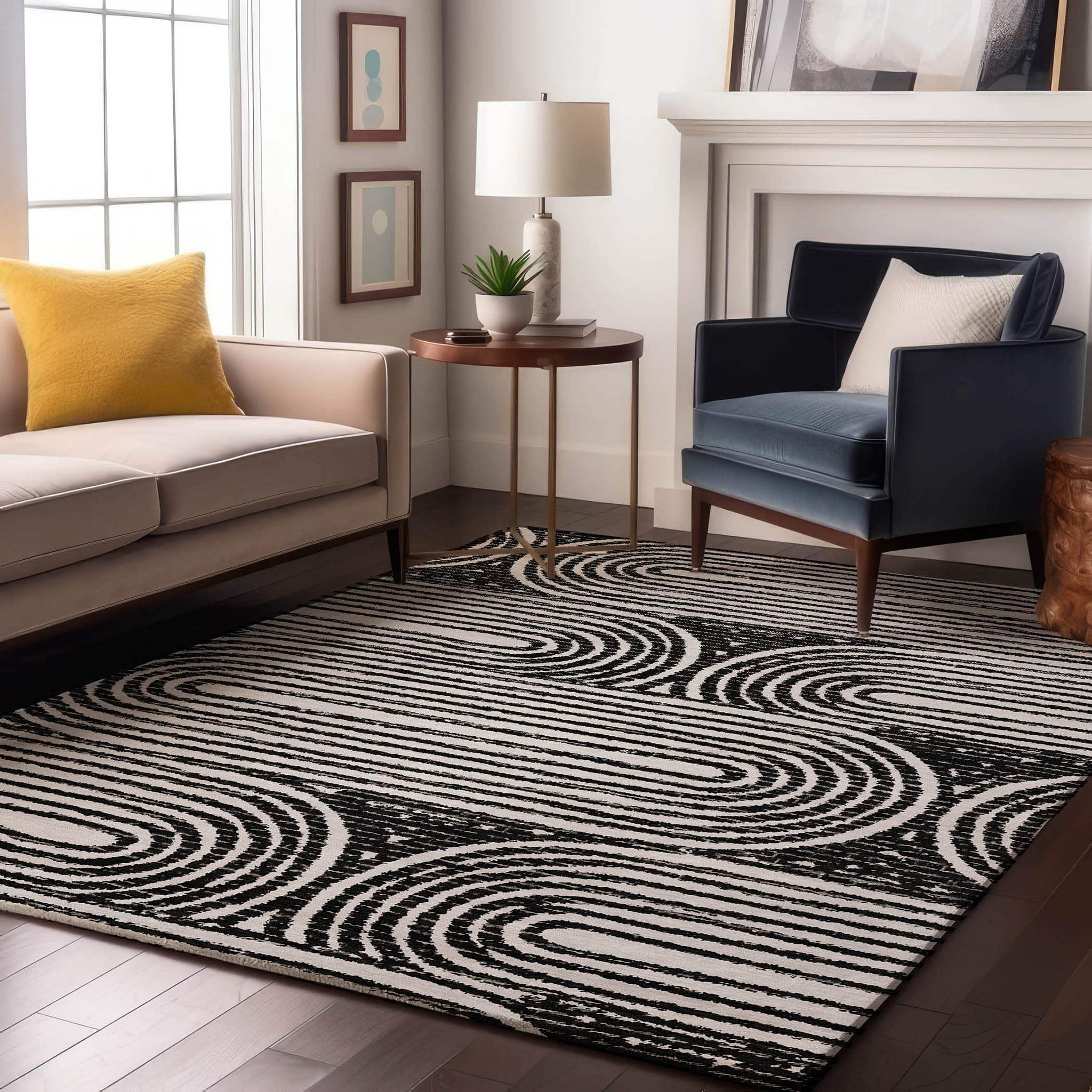 10' X 14' Black And Ivory Geometric Distressed Washable Area Rug With UV Protection - HomeRoots - Flyclothing LLC