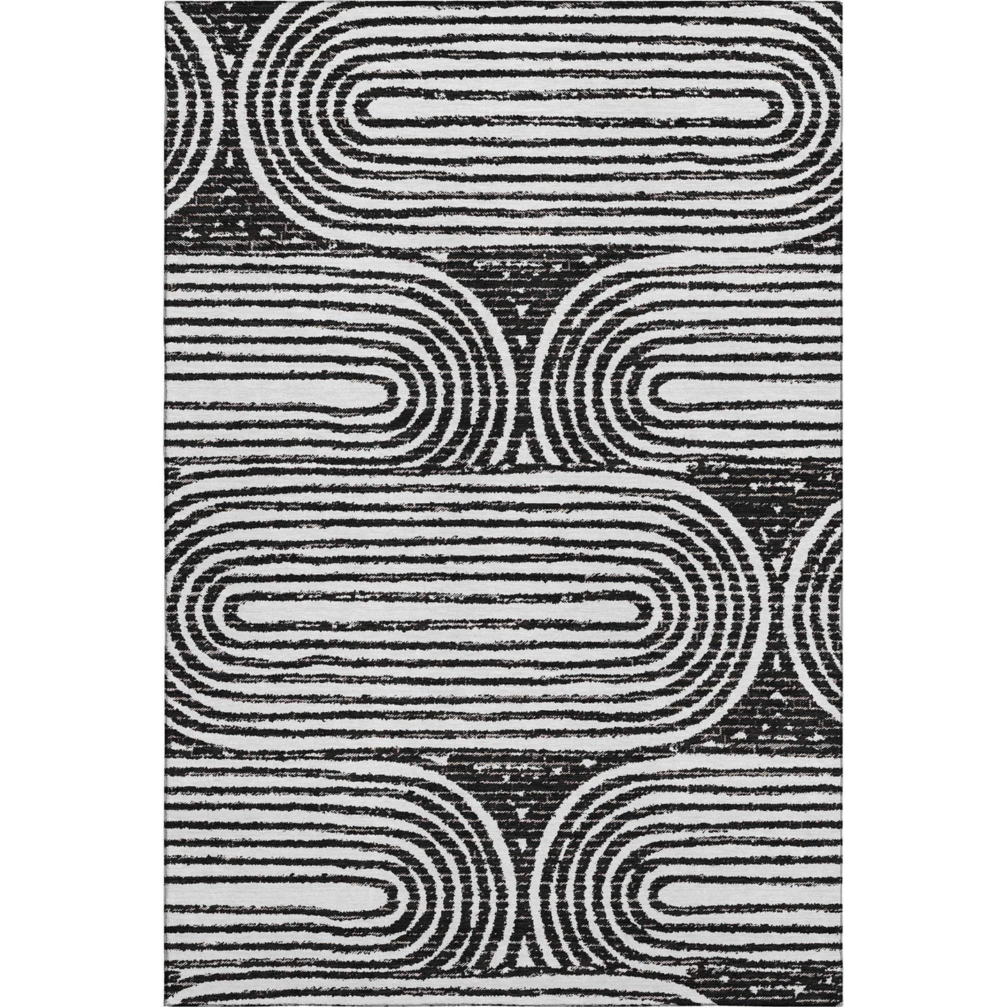 10' X 14' Black And Ivory Geometric Distressed Washable Area Rug With UV Protection - HomeRoots - Flyclothing LLC