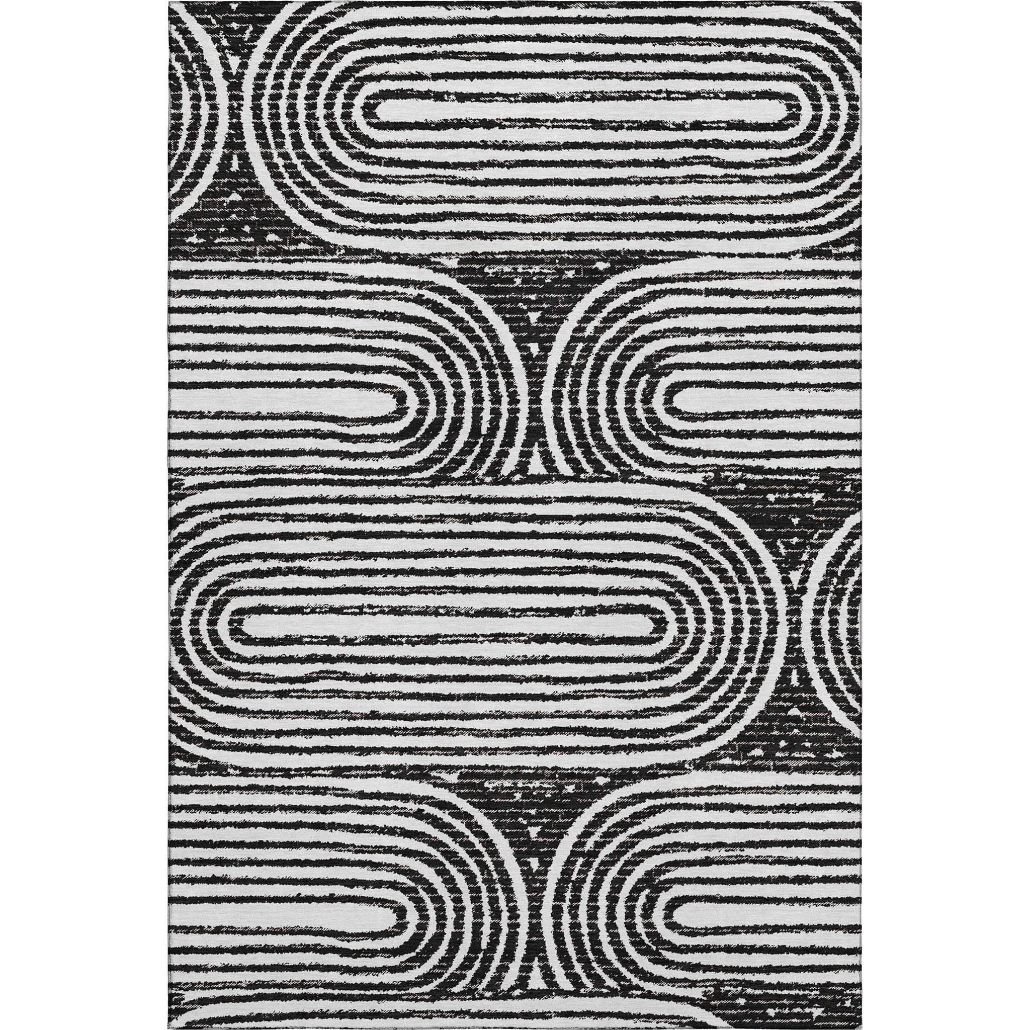 10' X 14' Black And Ivory Geometric Distressed Washable Area Rug With UV Protection - HomeRoots - Flyclothing LLC