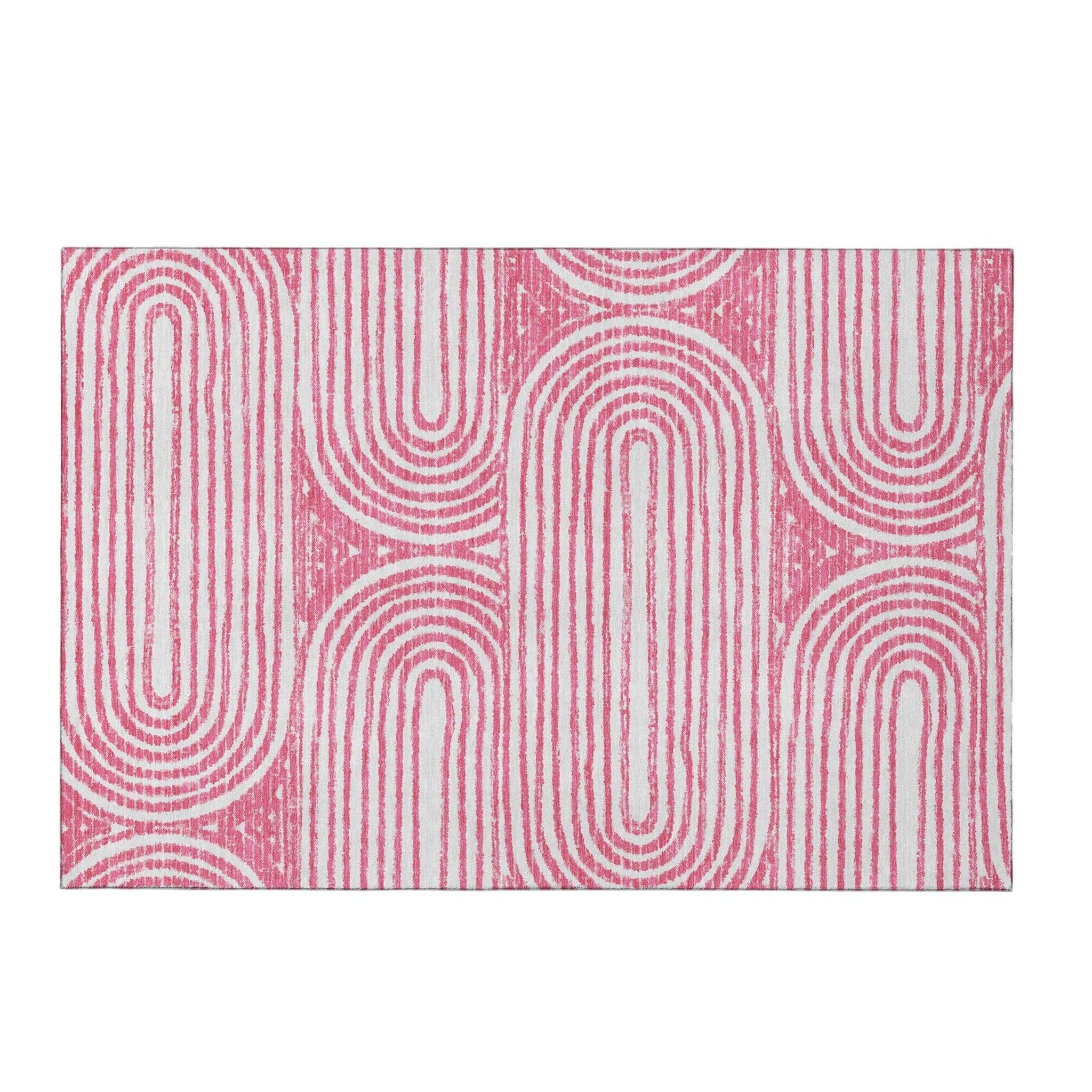 3' X 5' Blush And Ivory Geometric Distressed Washable Area Rug With UV Protection - HomeRoots - Flyclothing LLC