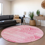 8' Blush And Ivory Geometric Distressed Washable Round Rug With UV Protection - HomeRoots - Flyclothing LLC