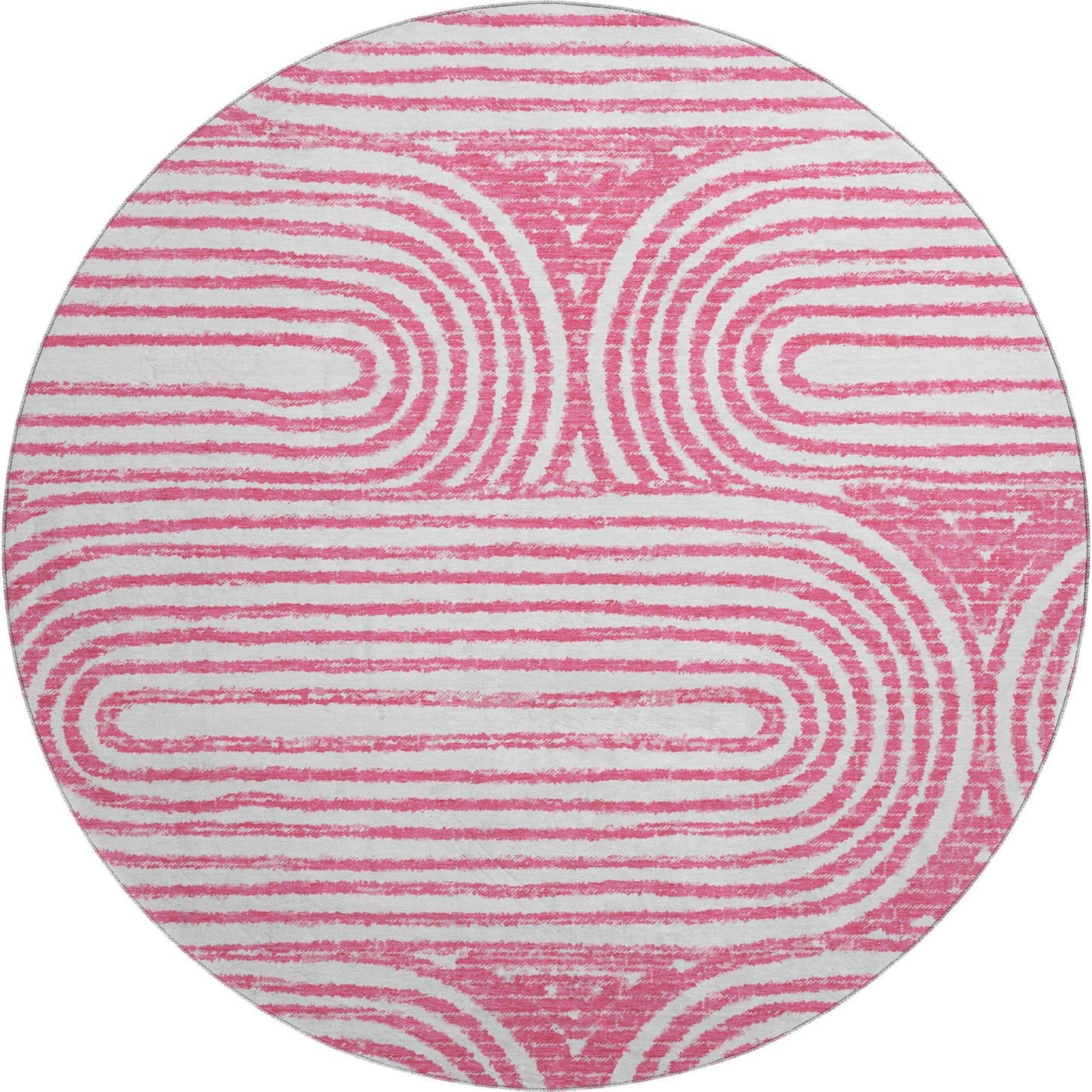 8' Blush And Ivory Geometric Distressed Washable Round Rug With UV Protection - HomeRoots - Flyclothing LLC