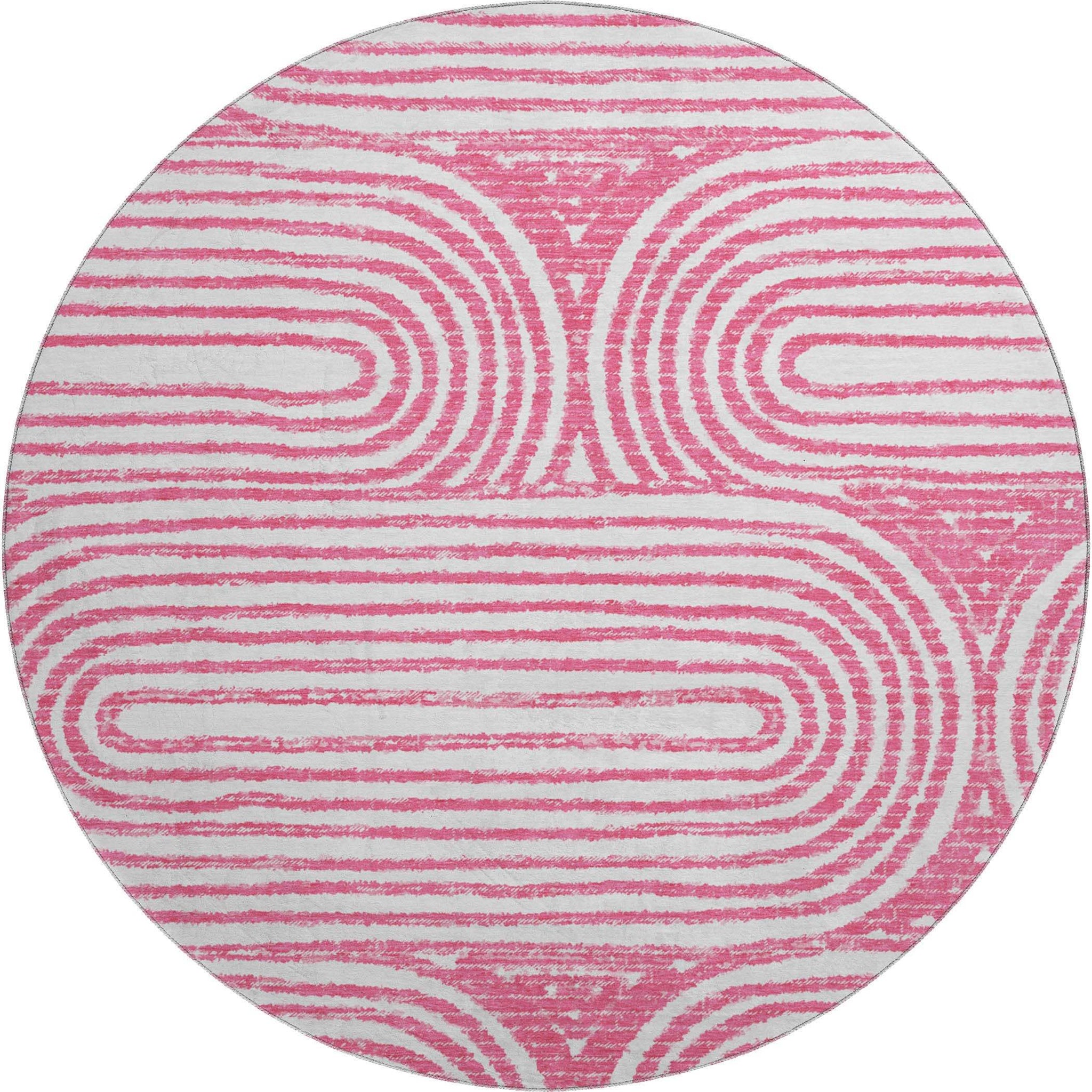 8' Blush And Ivory Geometric Distressed Washable Round Rug With UV Protection - HomeRoots - Flyclothing LLC