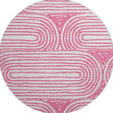 8' Blush And Ivory Geometric Distressed Washable Round Rug With UV Protection - HomeRoots - Flyclothing LLC