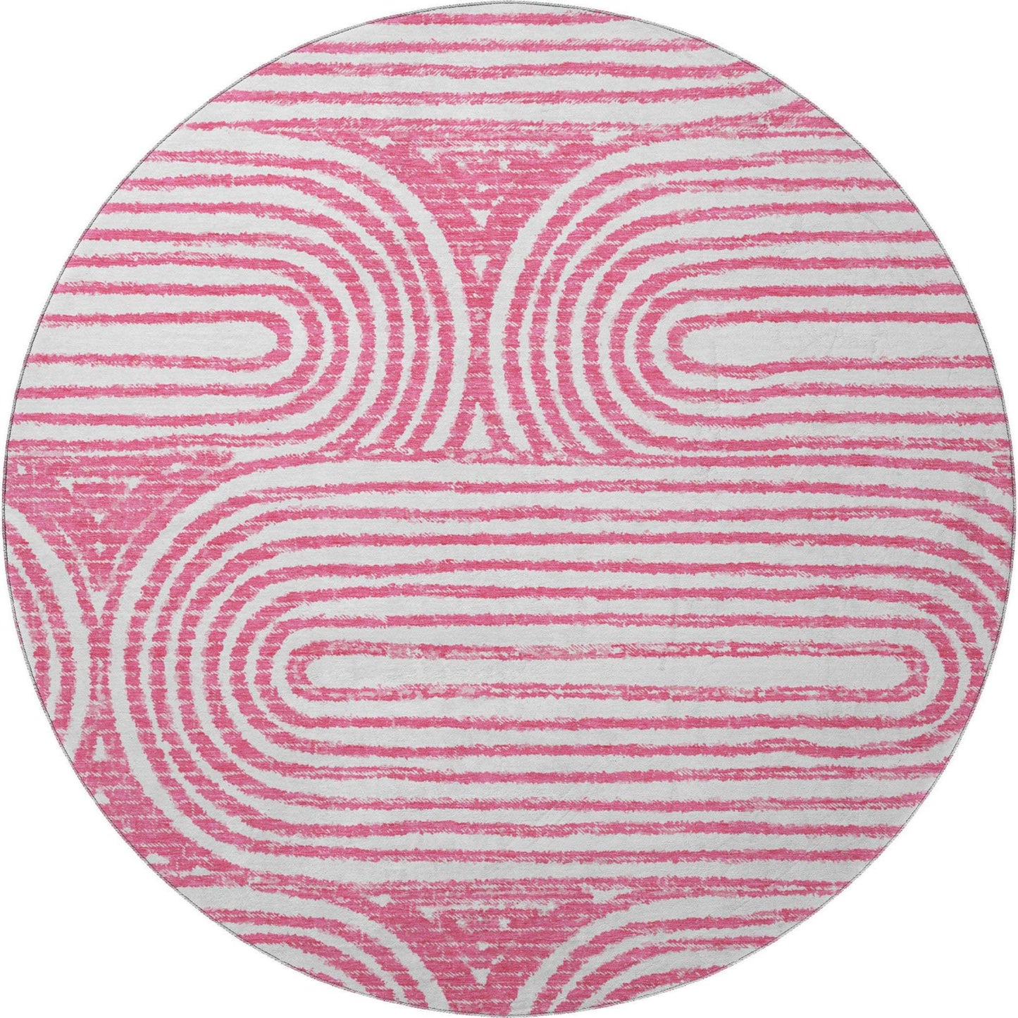 8' Blush And Ivory Geometric Distressed Washable Round Rug With UV Protection - HomeRoots - Flyclothing LLC