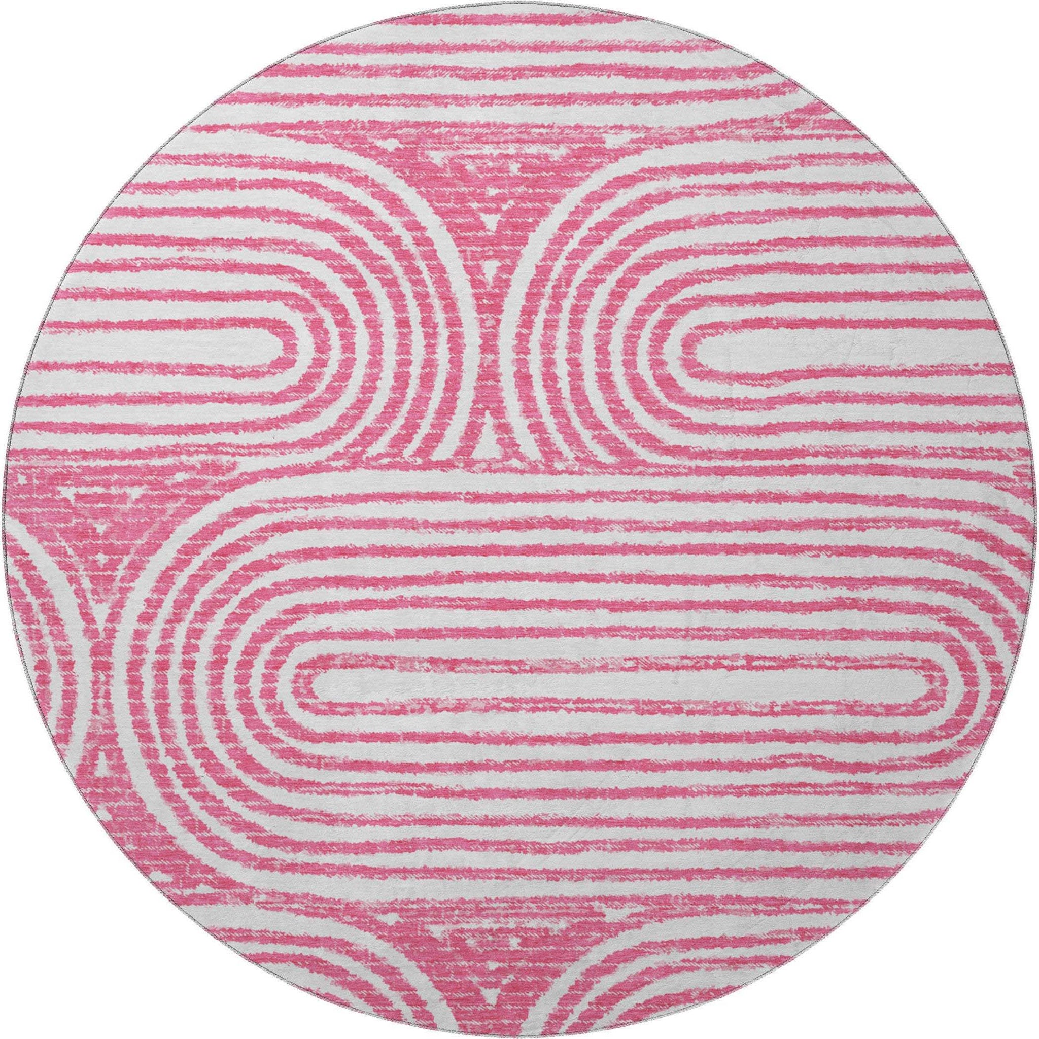 8' Blush And Ivory Geometric Distressed Washable Round Rug With UV Protection - HomeRoots - Flyclothing LLC